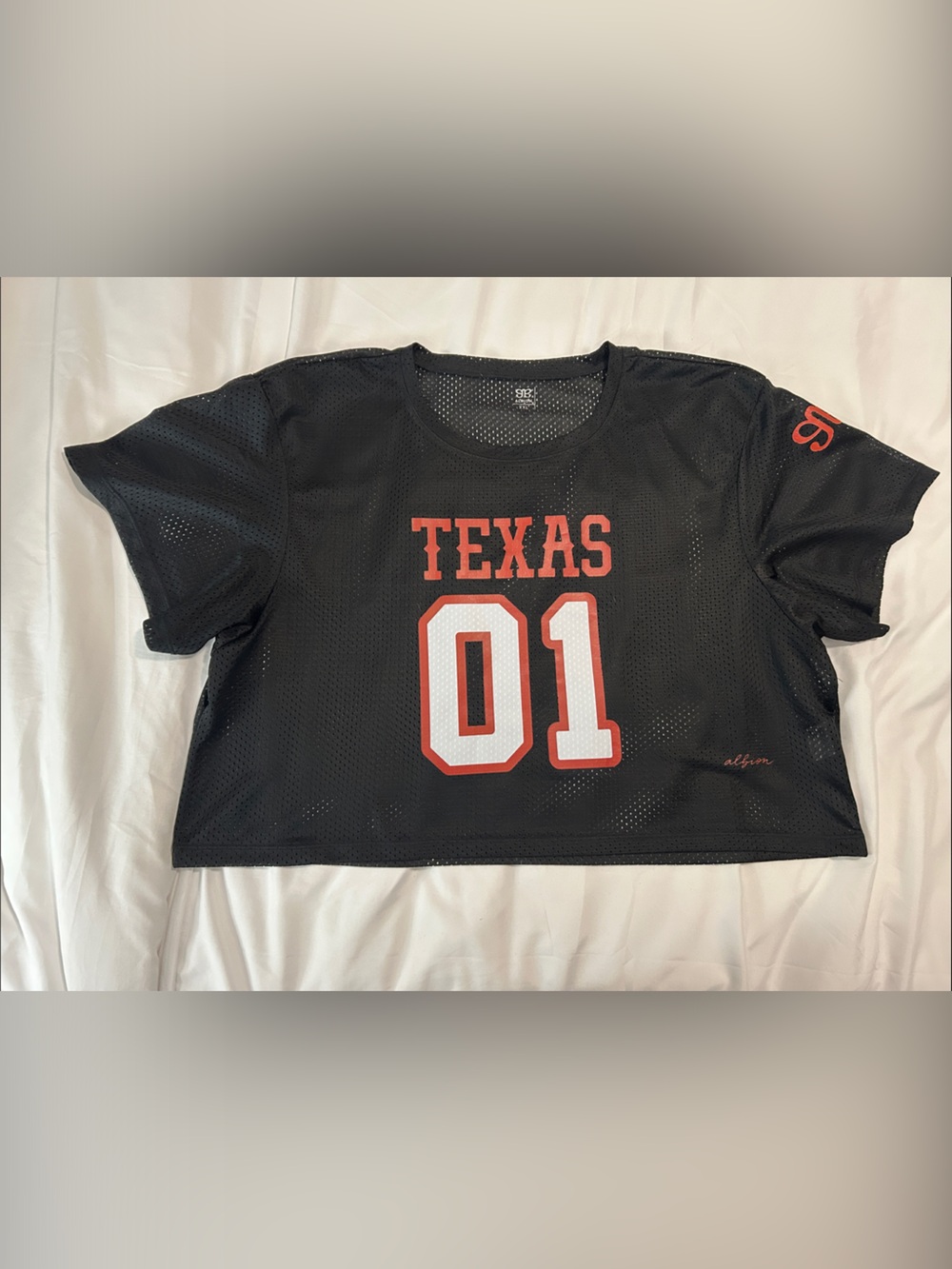 Albion Black Mesh 'Texas 01' Cropped Jersey with Orange and White Graphics